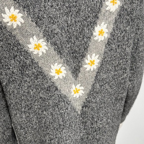 Vintage Country Blue Wool Blend Daisy Print Cardigan in Gray Women's Size M - Picture 14 of 17